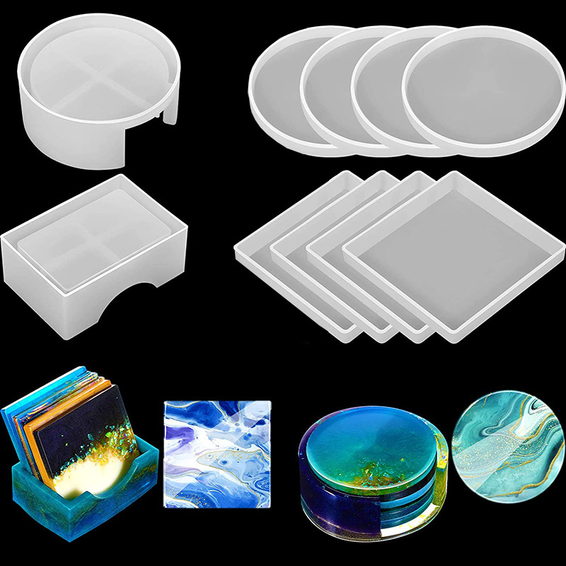 Coaster Mold Round - Ronde Vierkante Onderzetter Siliconen Mal Diy